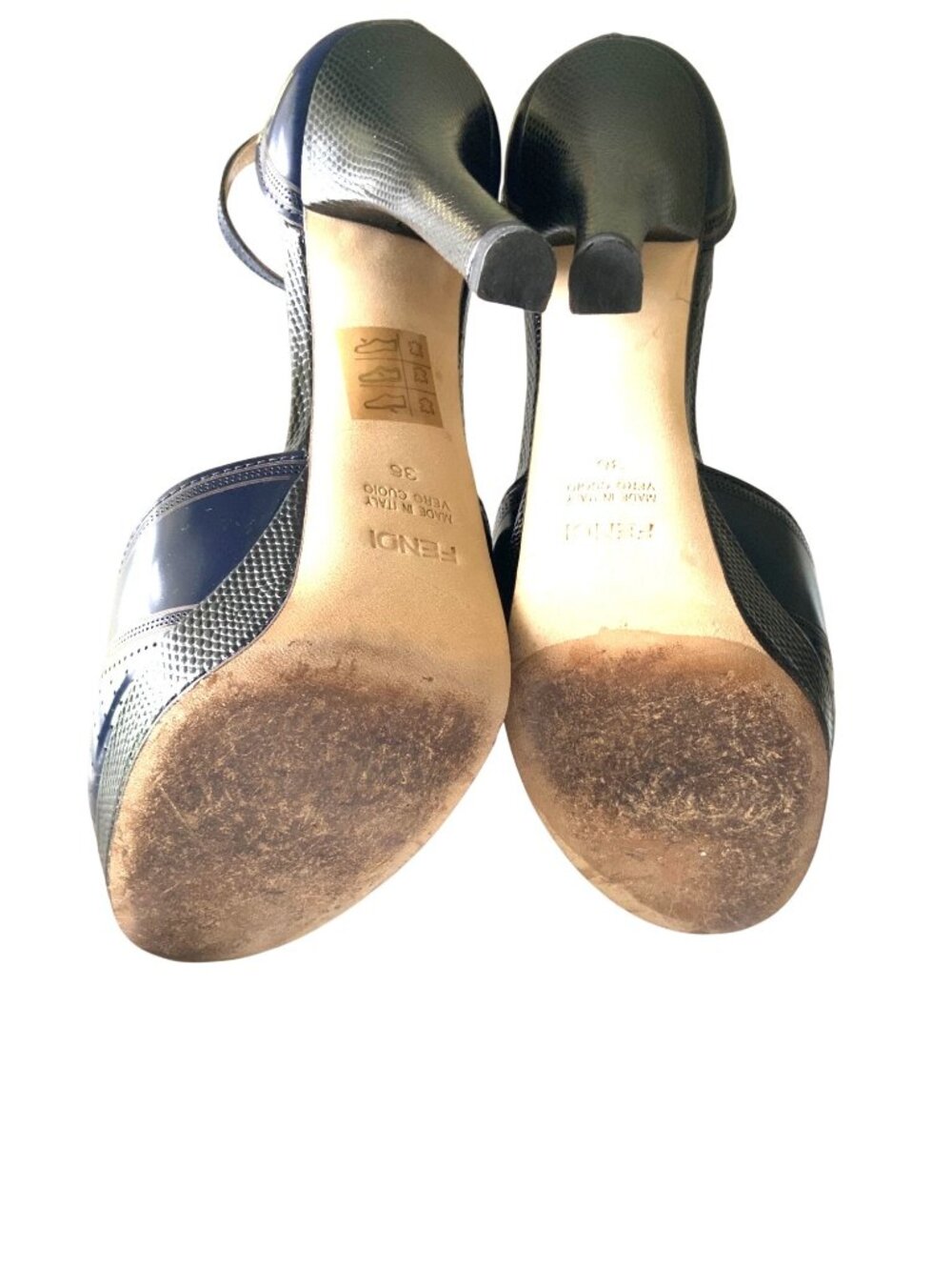 Fendi Navy & black Leather Perforated T-Strap Platform Heels Size 36 Made In Ita - Picture 9 of 11
